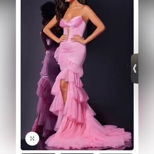 NWT Jovani Pink Strapless Ruffle Tiered  D5114 Gown 6